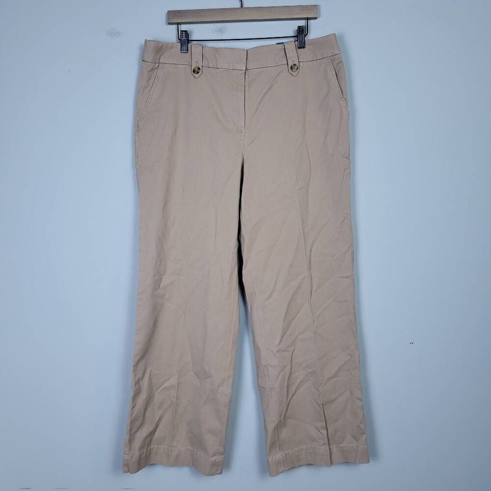 Talbots Womens Wide Leg Pant SZ 16 Tan Khaki High Rise Classic Career Office NWT